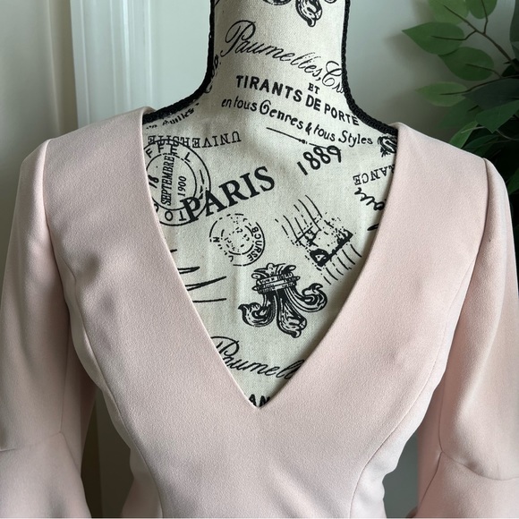 Halston Heritage V-Neck Flounce Sleeve Mini Cocktail Dress Pink Sz 0 - Picture 5 of 16